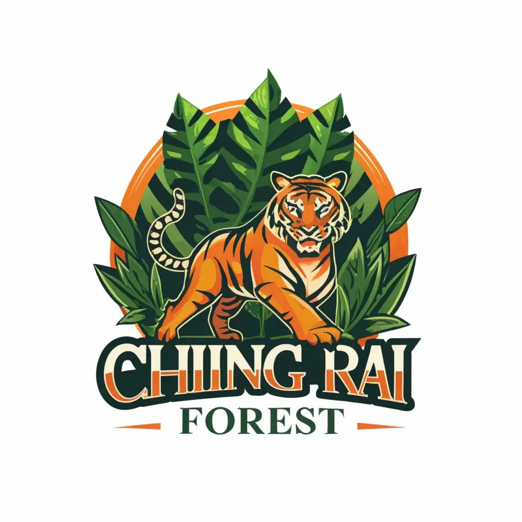 LOGO-Design-For-Chiang-Rai-Forest-Majestic-Tigers-in-Vibrant-Orange-and-Black-amidst-Lush-Greenery