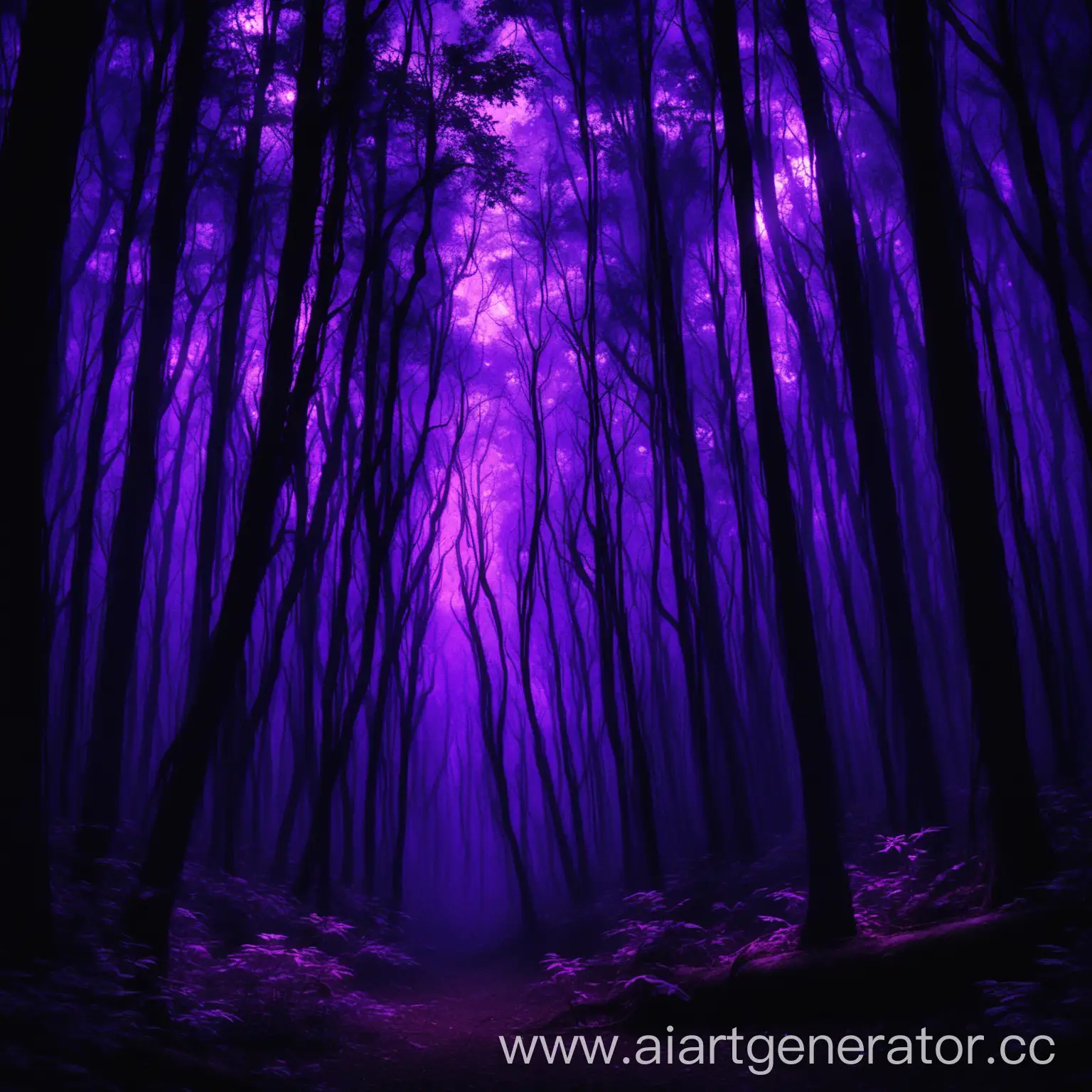 Тёмный лес с фиолетовым освещением