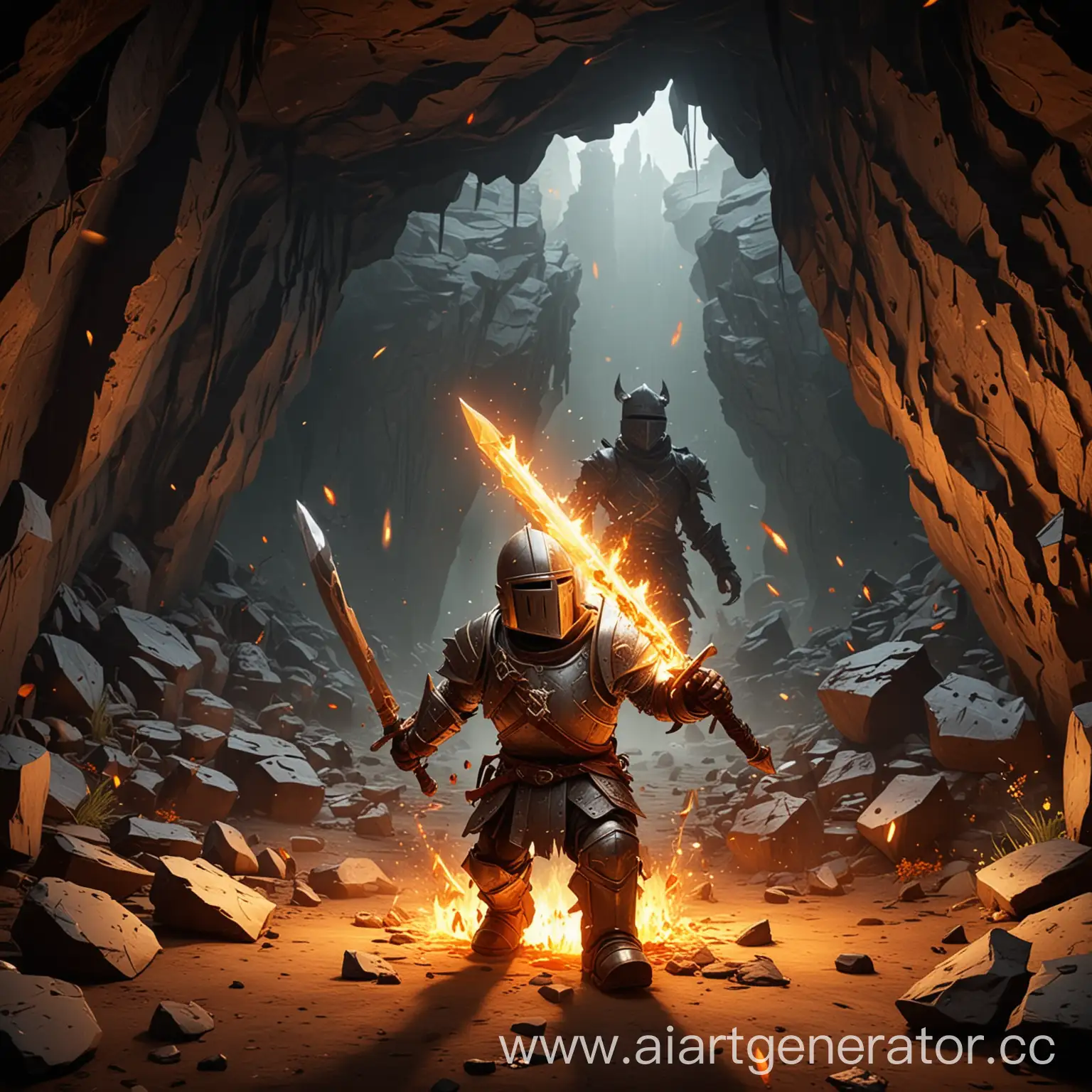 Fantasy-Knight-Emerges-from-Cave-with-Fiery-Portal-in-Portal-Pets-The-Ultimate-Adventure
