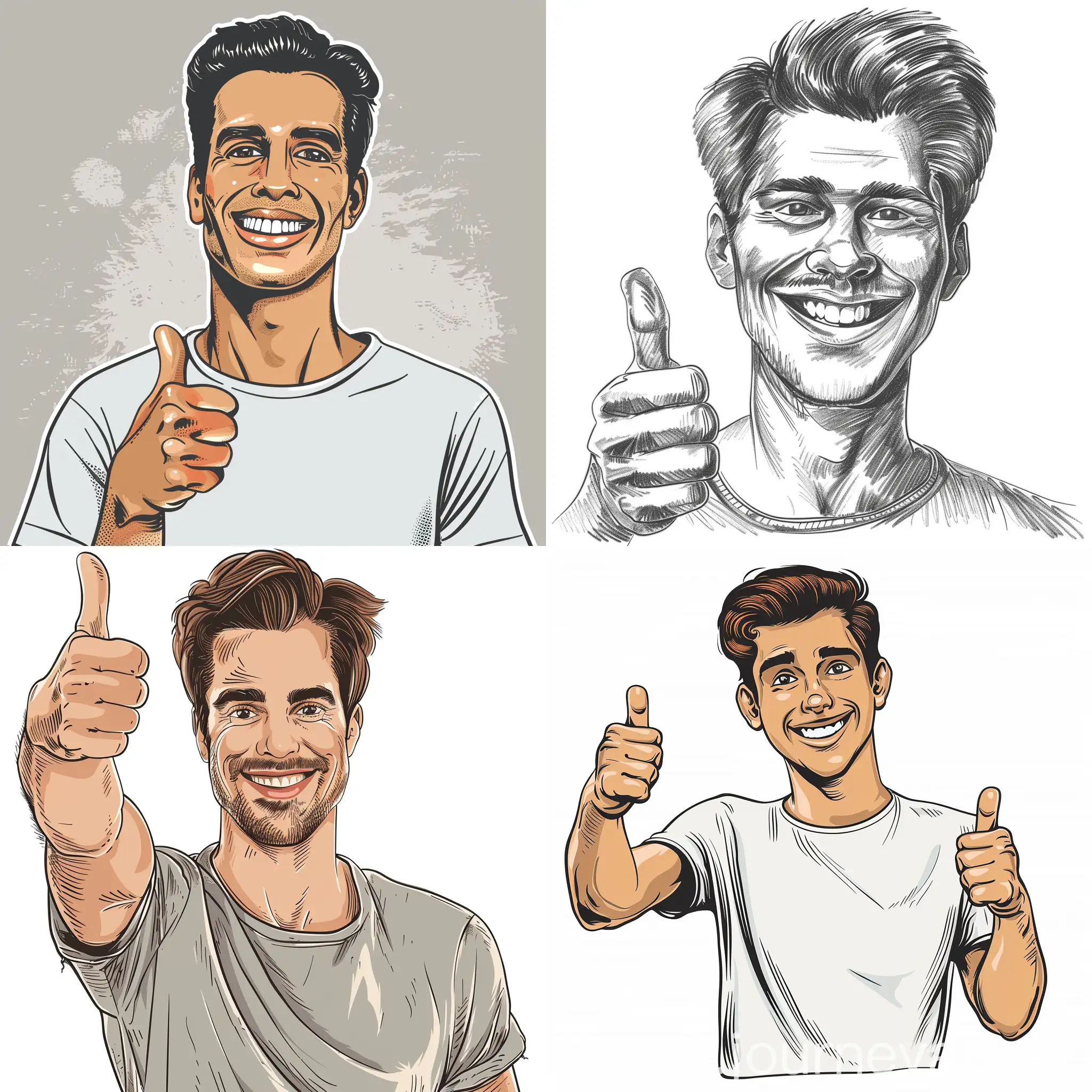 счастливый мужчина нарисованный в стиле пин апа улыбается и показывает палец вверх