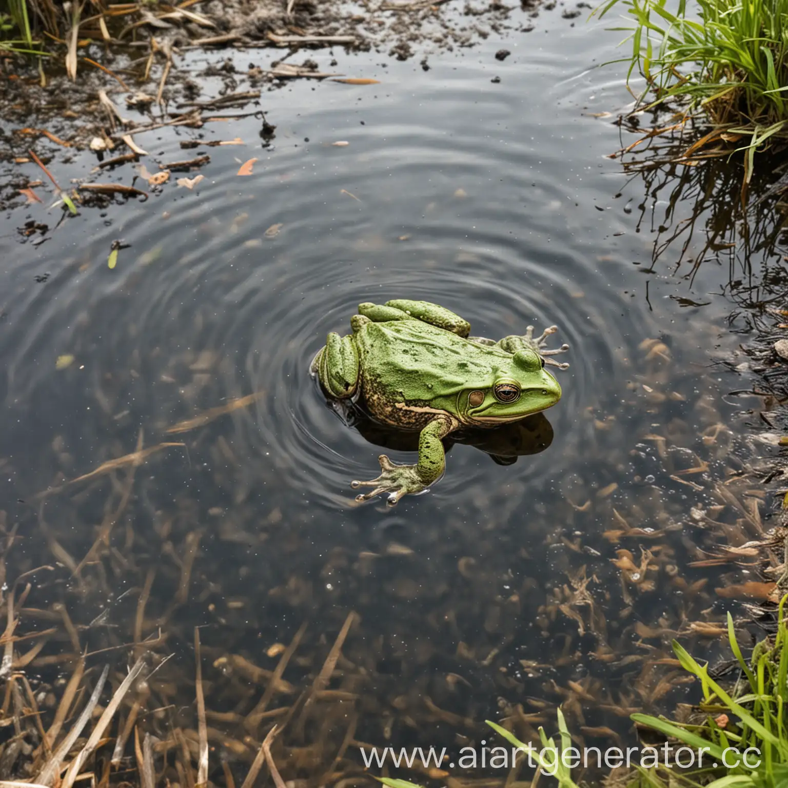 Tranquil-Pond-Scene-with-Leaping-Frog