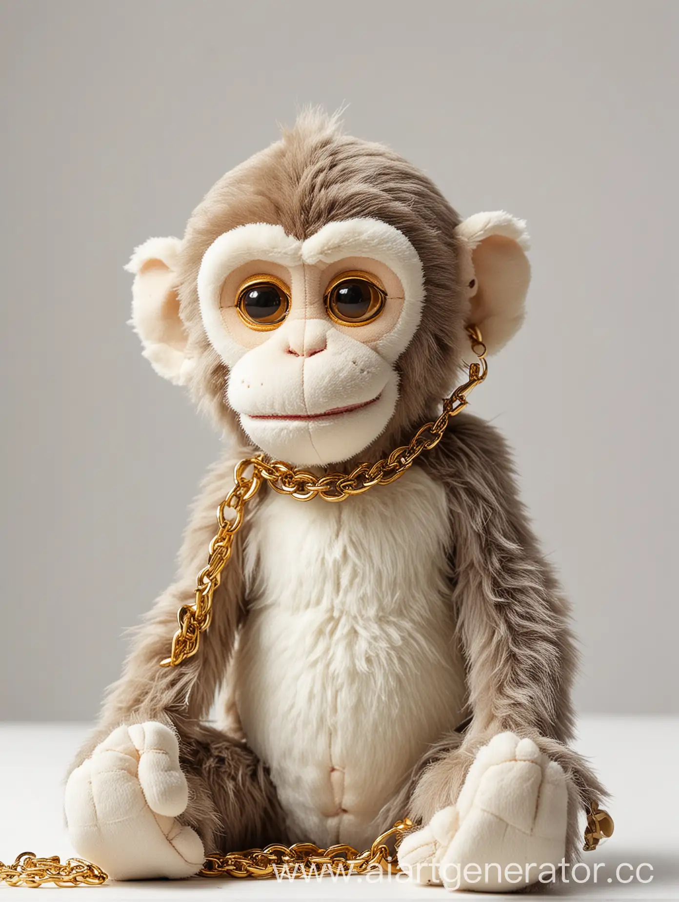 Soft-Toy-Monkey-with-Golden-Chains-on-White-Background