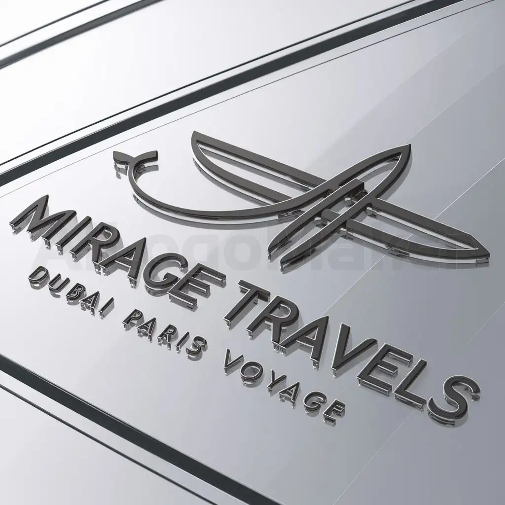 a logo design,with the text "mirage travels", main symbol:avion dubai paris voyage,complex,be used in Travel industry,clear background
