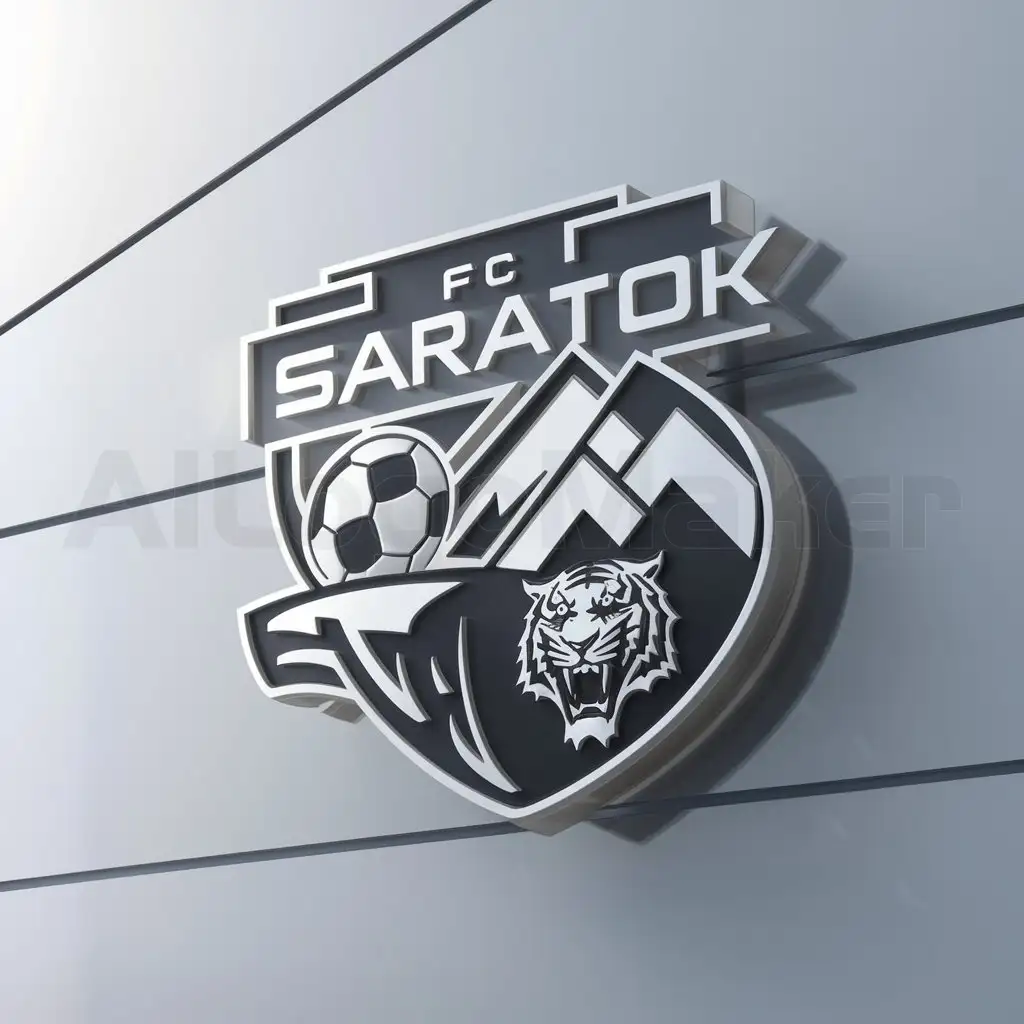 a logo design,with the text "FC Saratok ", main symbol:Ball soccer cup mountain tiger ,complex,be used in Sport  industry,clear background