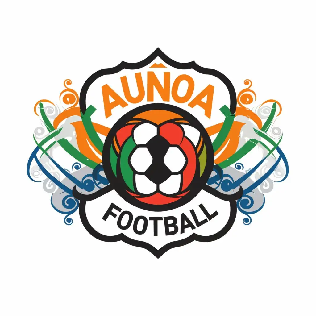 a logo design,with the text "ÑUÑOA FOOTBALL SCHOOL CLUB", main symbol:Logo Symbol: this logo is like a soccer team logo and must color is green, orange, red and cyan,Moderate,be used in Sports Fitness industry,clear background