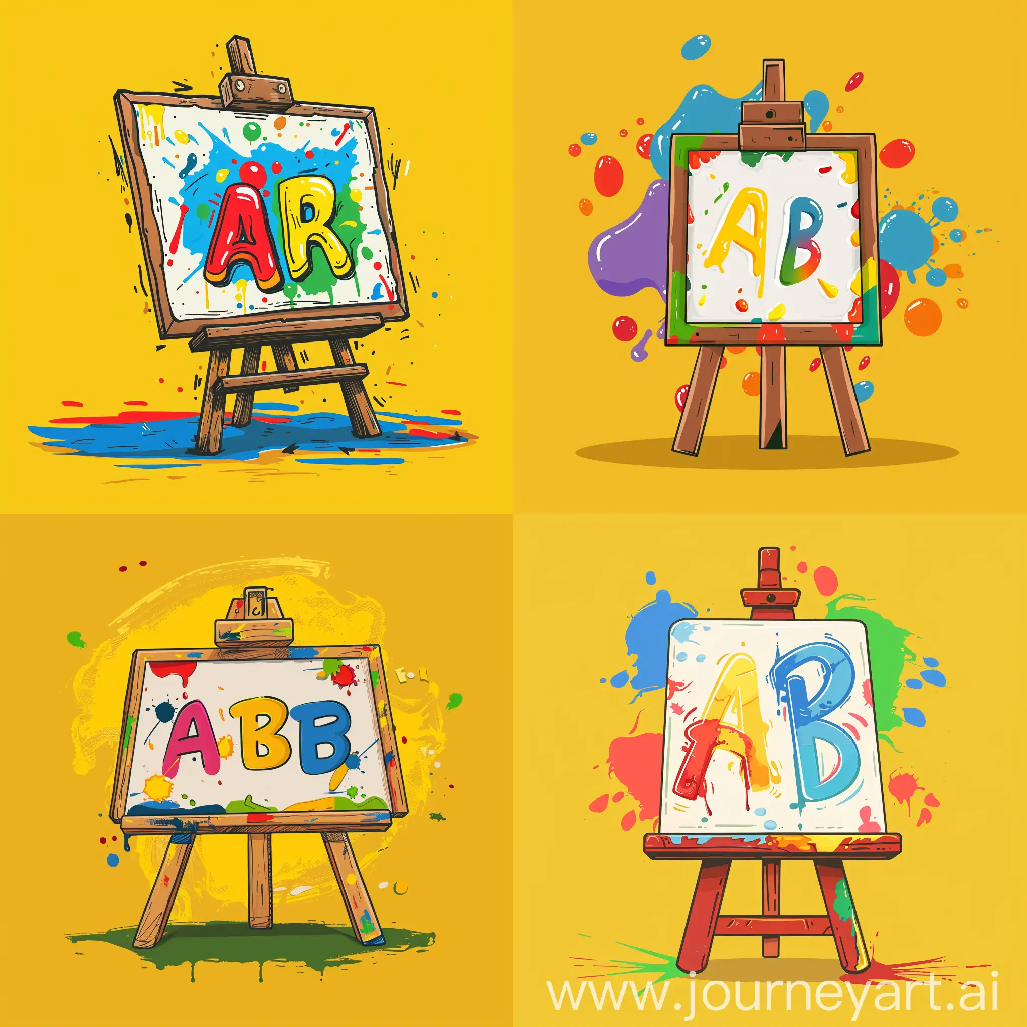 Colorful-ABC-Letters-on-Canvas-in-Cartoon-Style-on-Yellow-Background