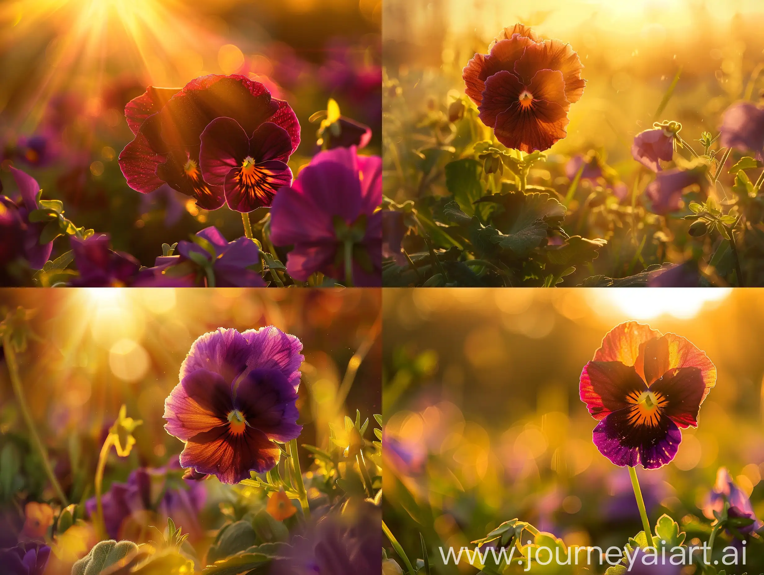Serene-Pansy-Flower-Bathed-in-Golden-Sunlight-Moulin-Rouge-Landscape-Photography
