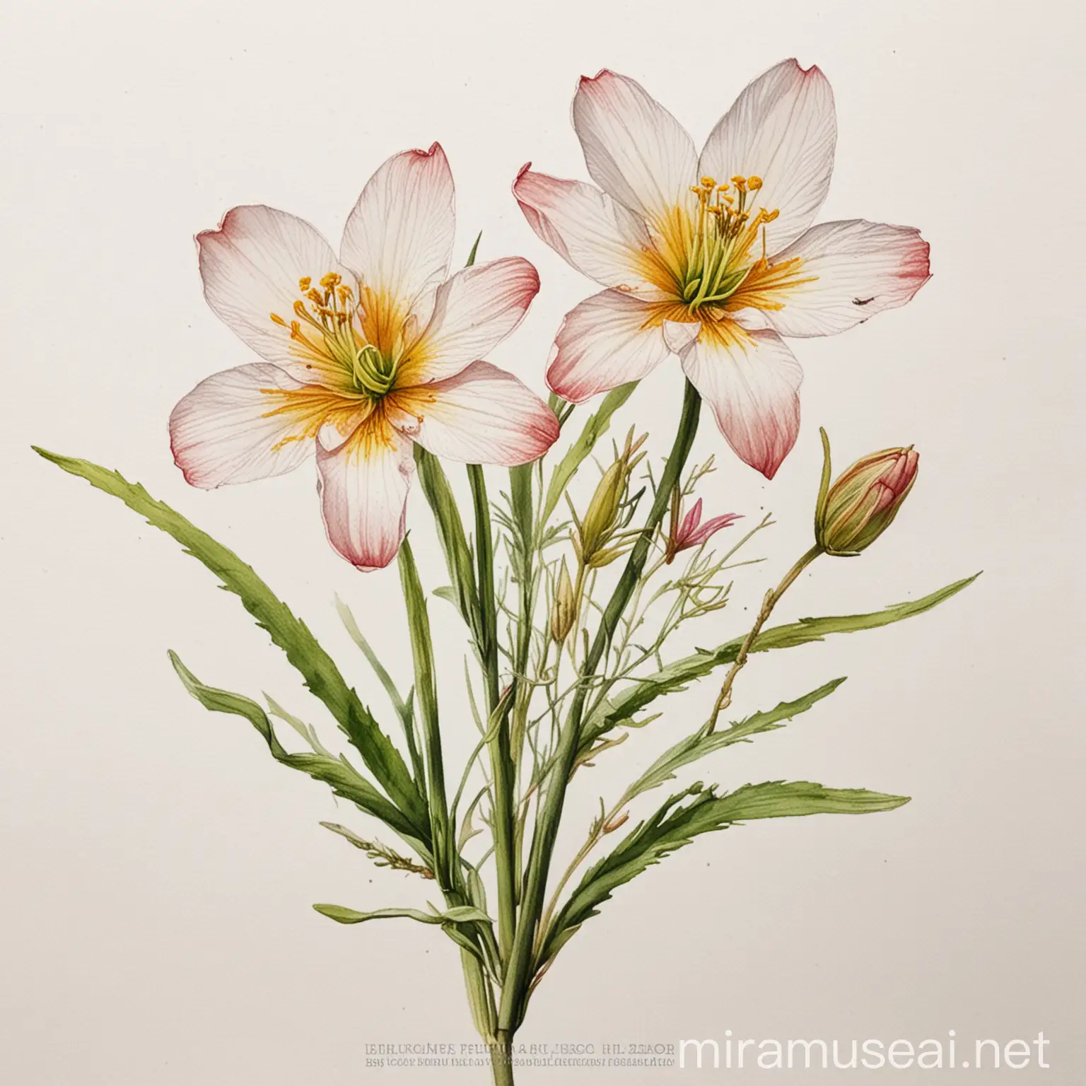 Zephyranthes fosteri Watercolor Illustration on White Background