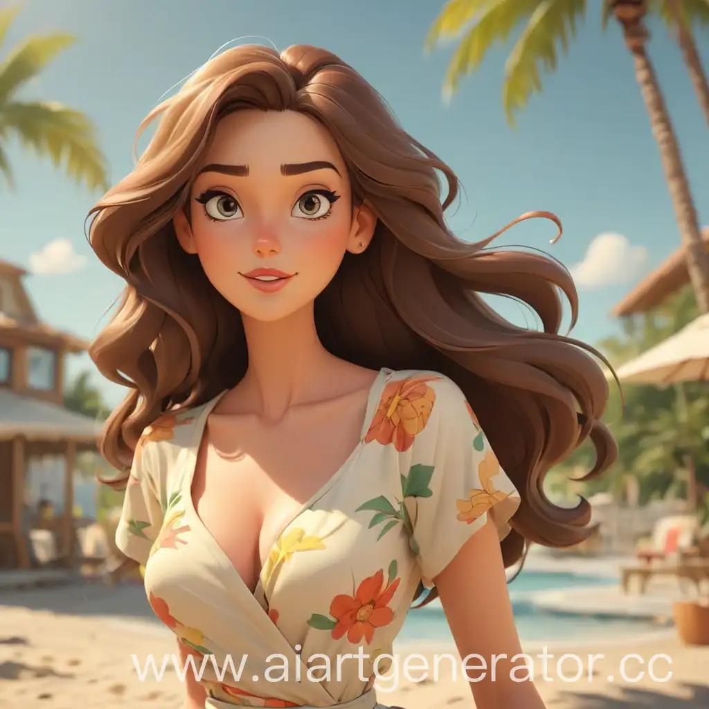 Cartoon-Beautiful-Woman-Enjoying-a-Sunny-Day-Outdoors