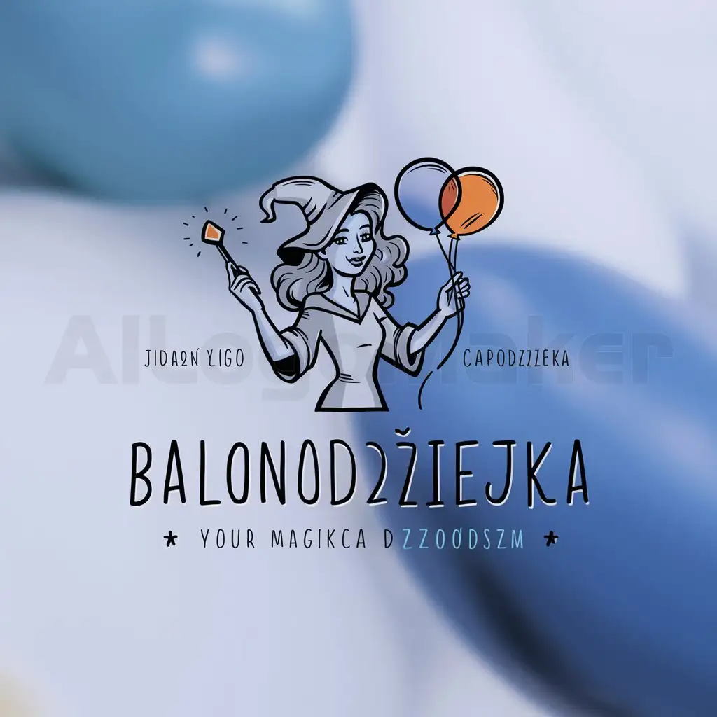 a logo design,with the text "Balonodziejka", main symbol:women wizard with wand, making a baloons,Moderate,clear background