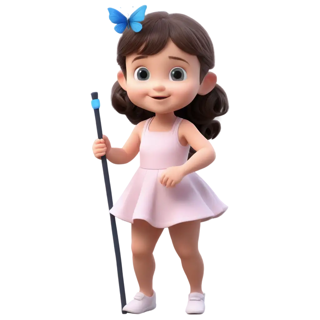 3D Cute Baby Girl With blue Butterfly and magic stick 
