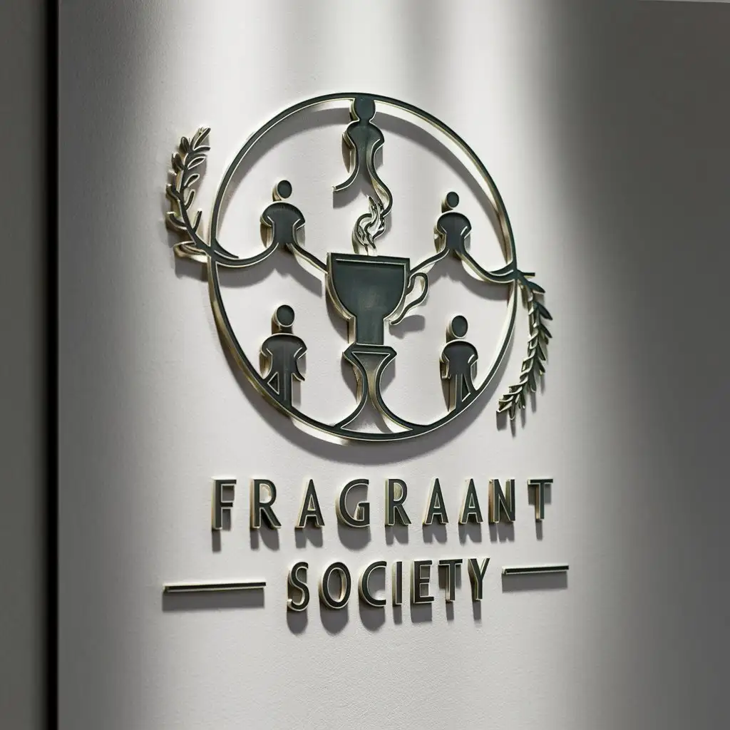 a logo design,with the text "Gentle Fragrance Company", main symbol:Circular, 5 people in a circle, aroma wafting from a tall footed cup in the center, 'fragrant society' below,Moderate,clear background