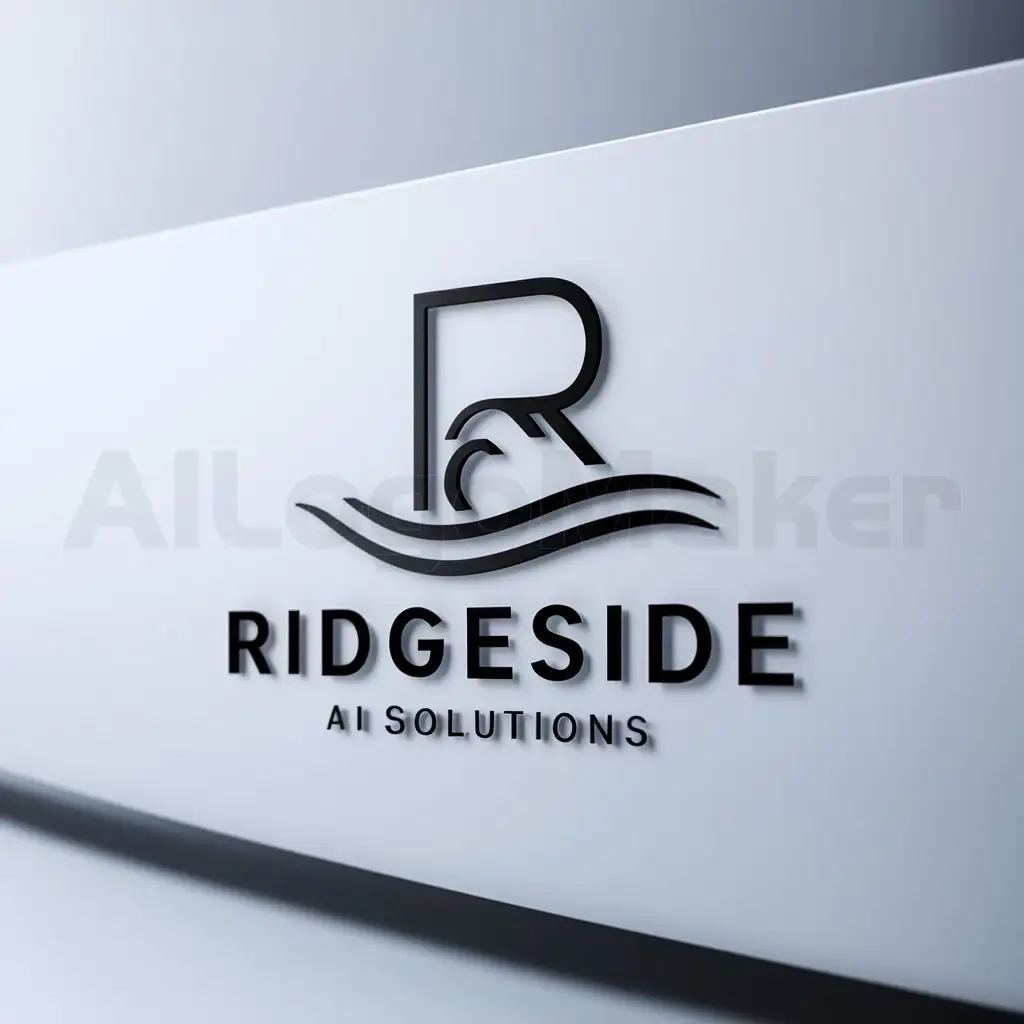 a logo design,with the text "RidgeSide AI Solutions", main symbol:Main symbol letter R and wave crest,Minimalistic,clear background