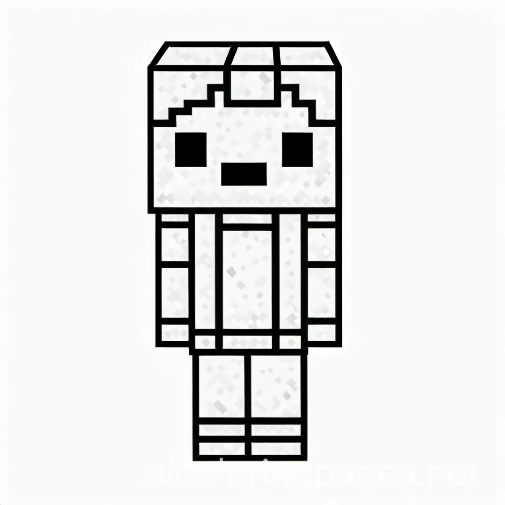 Minecraft type cute character , Coloring Page, black and white, line art, white background, Simplicity, Ample White Space. The background of the coloring page is plain white to make it easy for young children to color within the lines. The outlines of all the subjects are easy to distinguish, making it simple for kids to color without too much difficulty