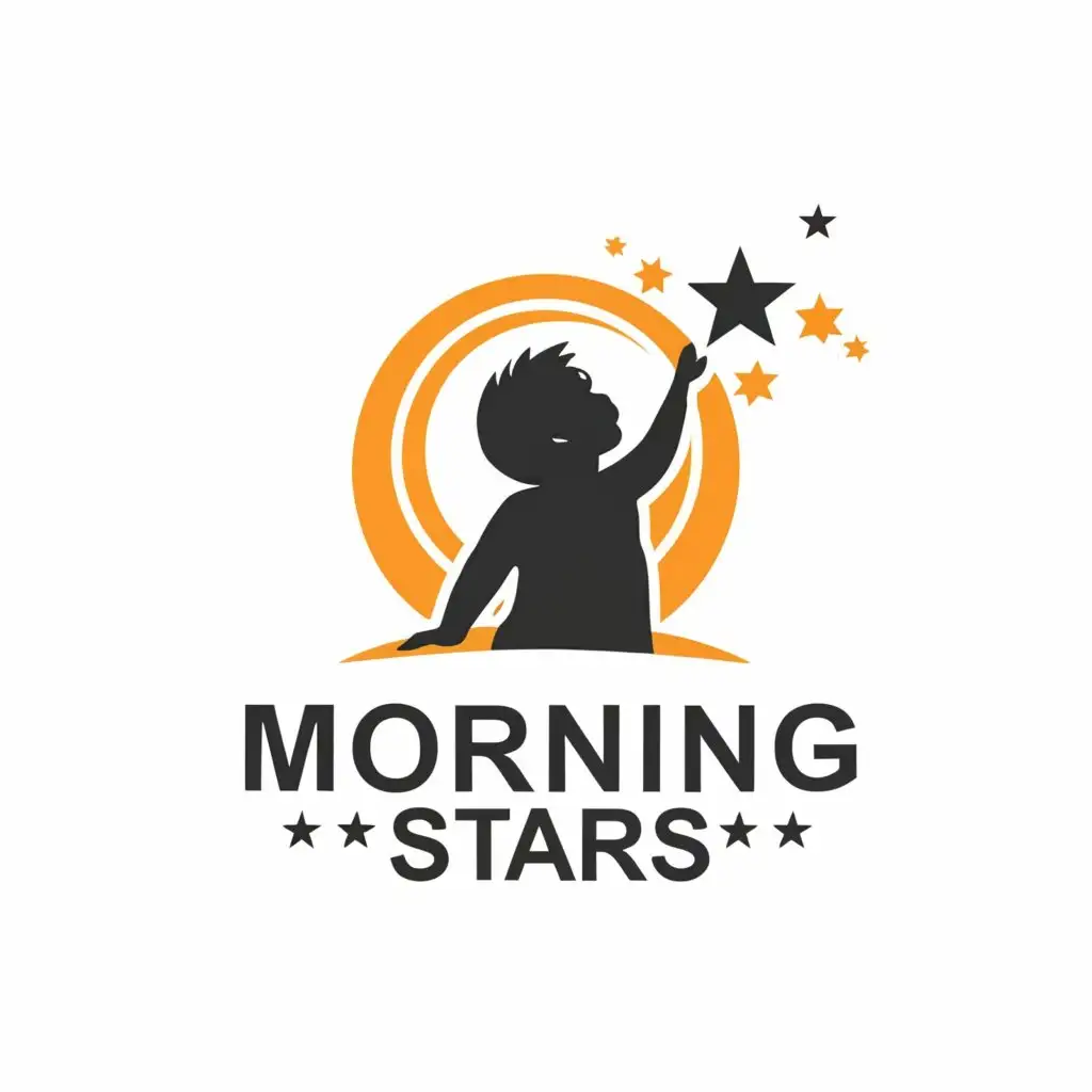 a logo design,with the text "morning stars", main symbol:boy looking at the brightest star,Moderate,be used in 14 industry,clear background