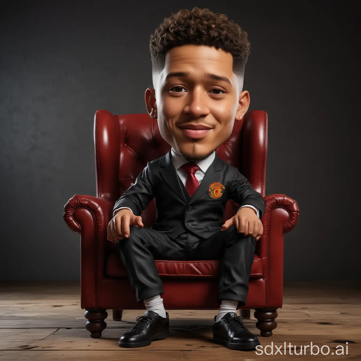 Relaxed-Jadon-Sancho-Surrounded-by-Football-Trophies-in-Stylish-Manchester-United-Attire