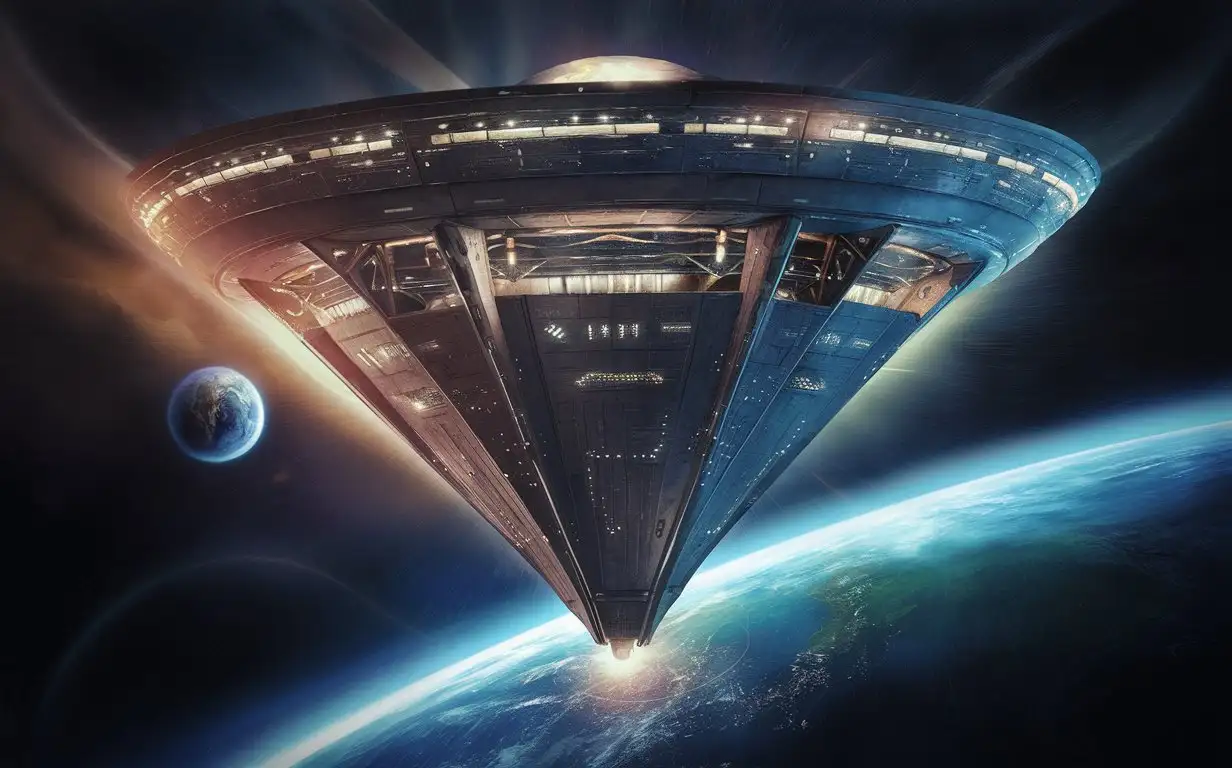 a facebook header representin an triangualr alien ship comming to talk to us