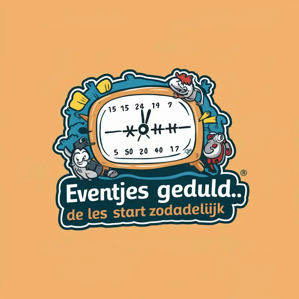 Funny Logo with the text: "Eventjes geduld... De les start zodadelijk."