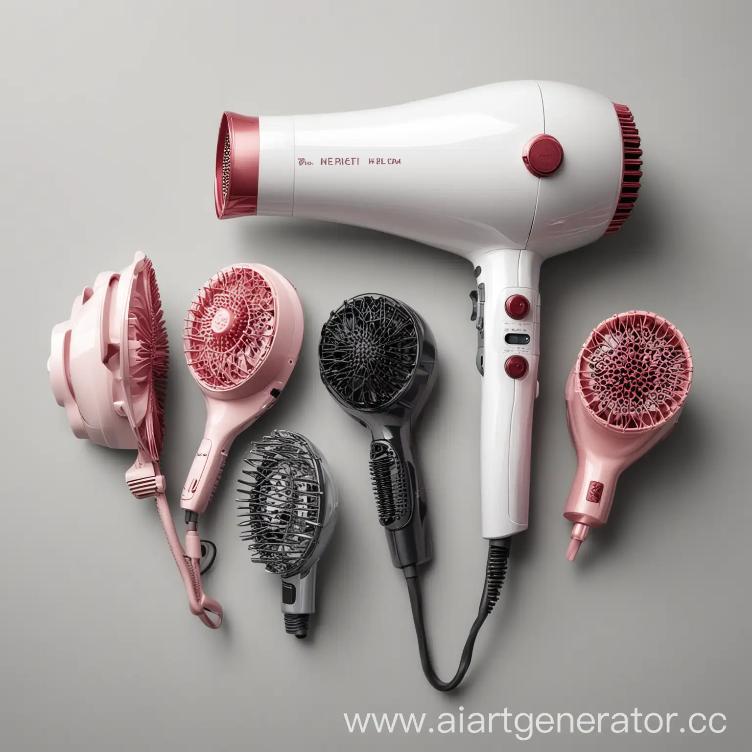 HighEnd-Hair-Dryer-with-Three-Attachments-on-White-Background