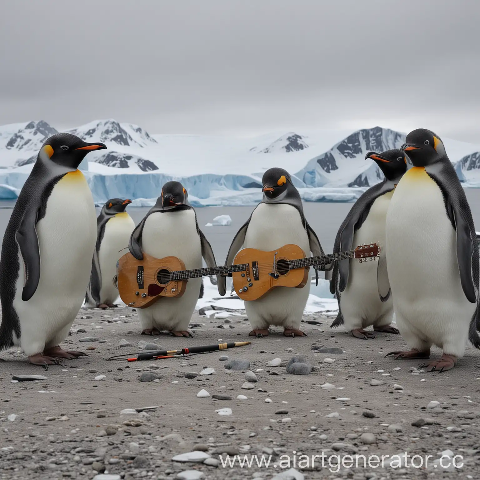 Нарисуй пингвинов-гитаристов в Антарктиде
