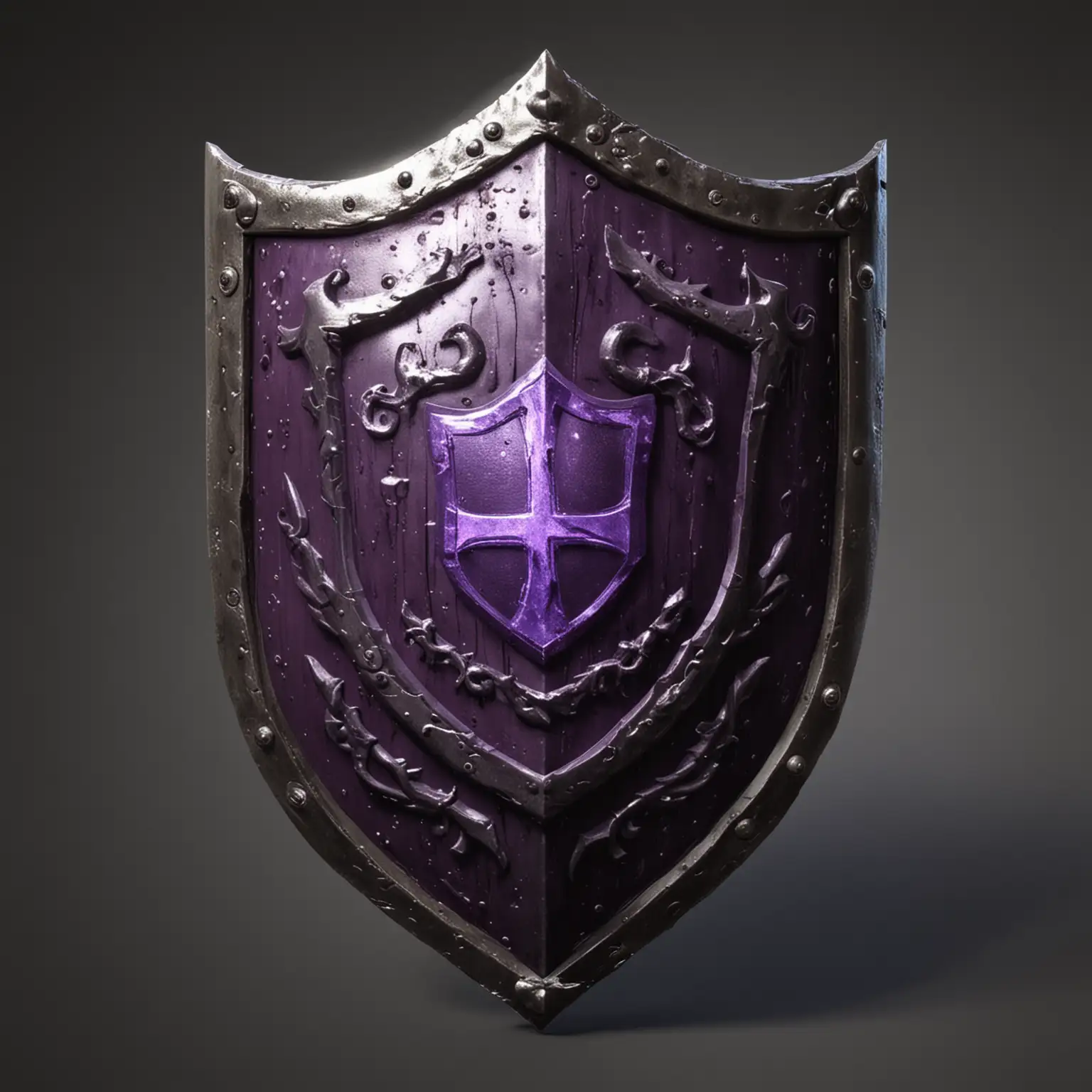 Realistic Purple Iron Shield with Arcane Design