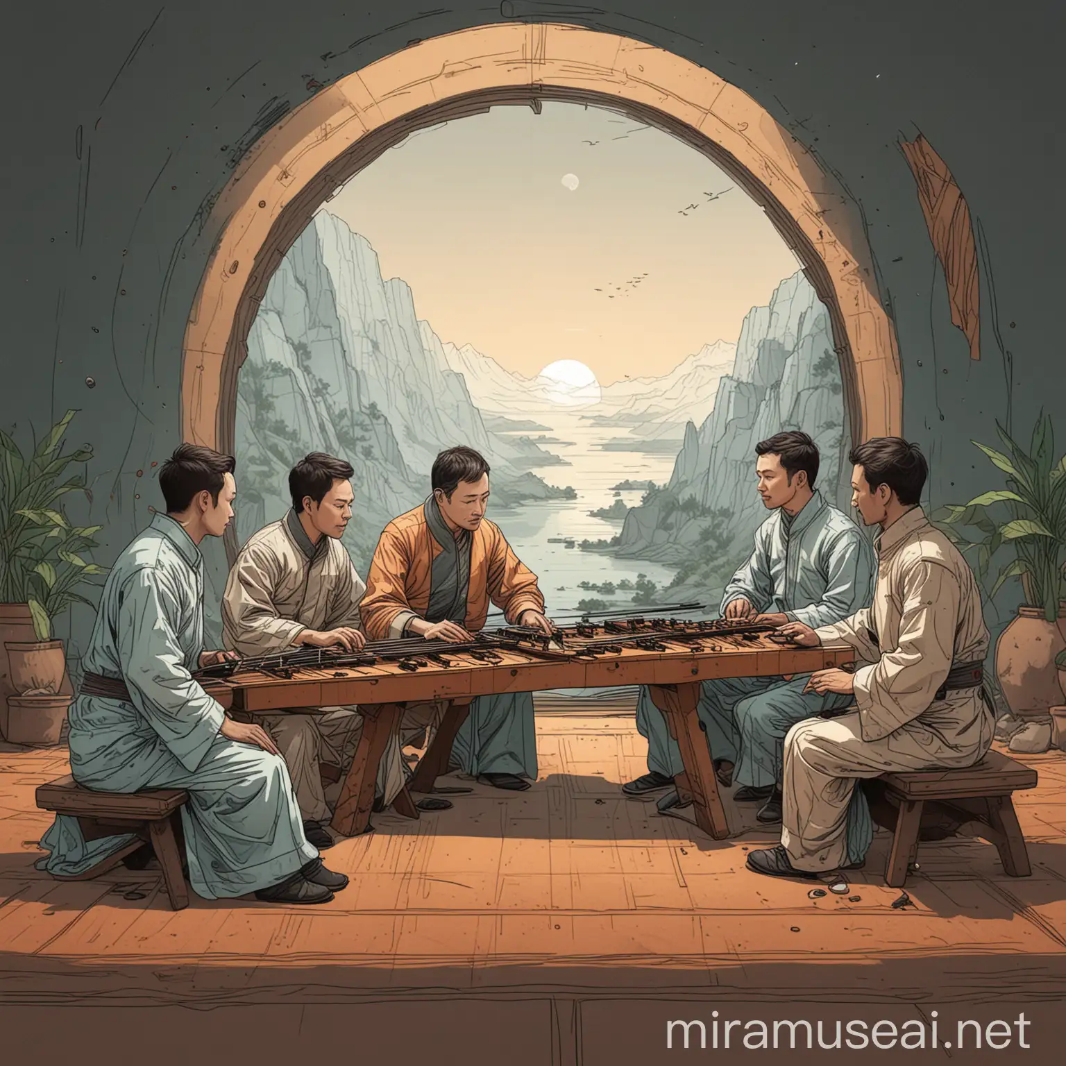 Minimalist Colored Illustration of Operation Guzheng from The ThreeBody Problem