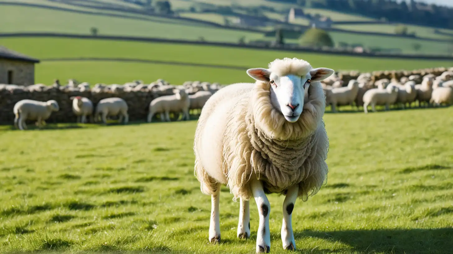 Peaceful Sheep Grazing in Idyllic Countryside Landscape