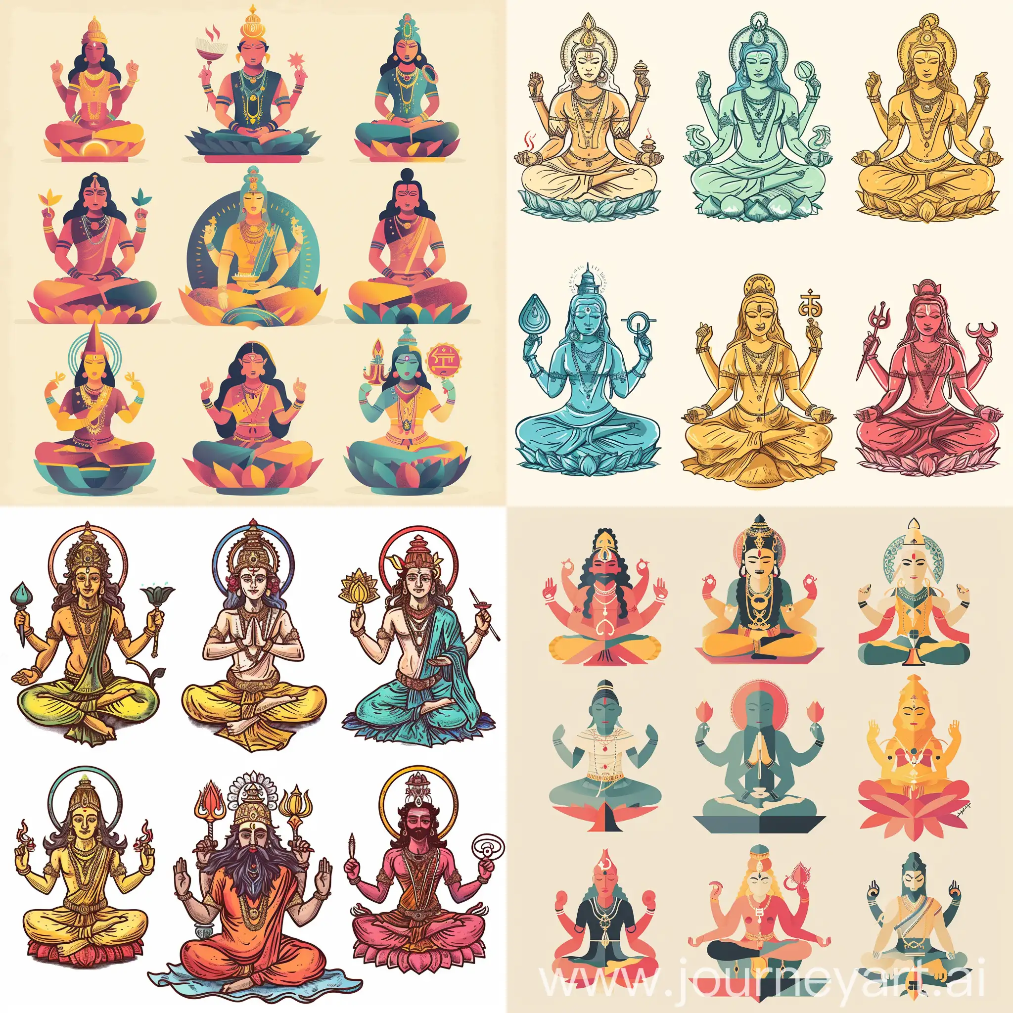 Nine-Grahas-in-Vedic-Culture-Digital-Illustration-Vibrant-Solid-Color-Depictions