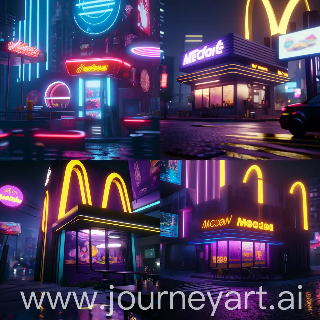 Cyberpunk McDonald's, Photorealistic, Cinematic