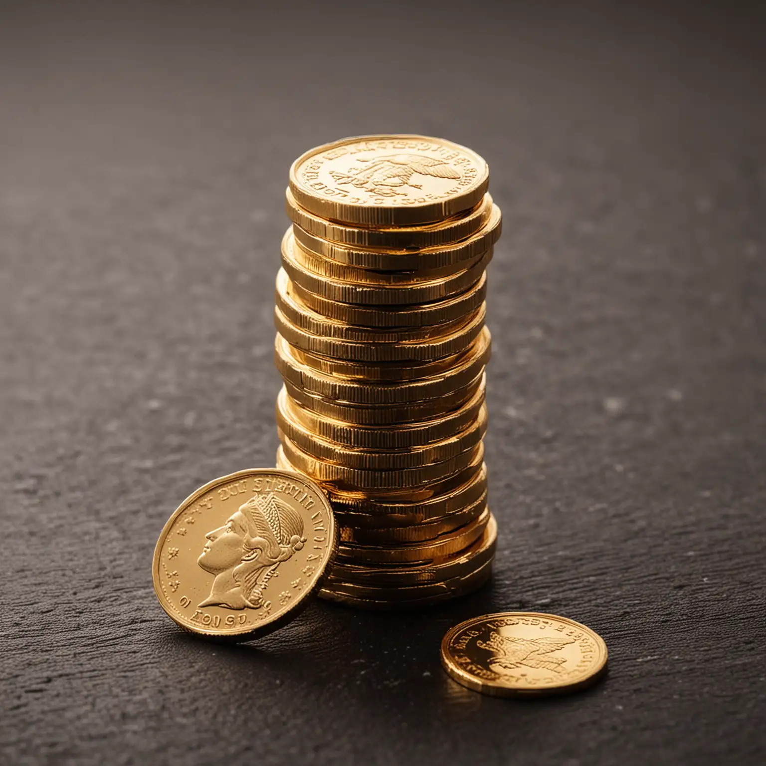 Stack of Gold Coins on Antique Wooden Table