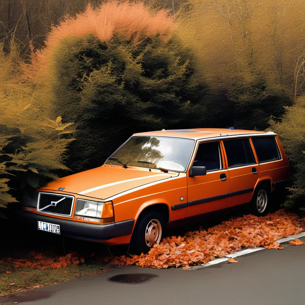 Abandoned 1970s Style Orange Volvo Covered in Overgrowth