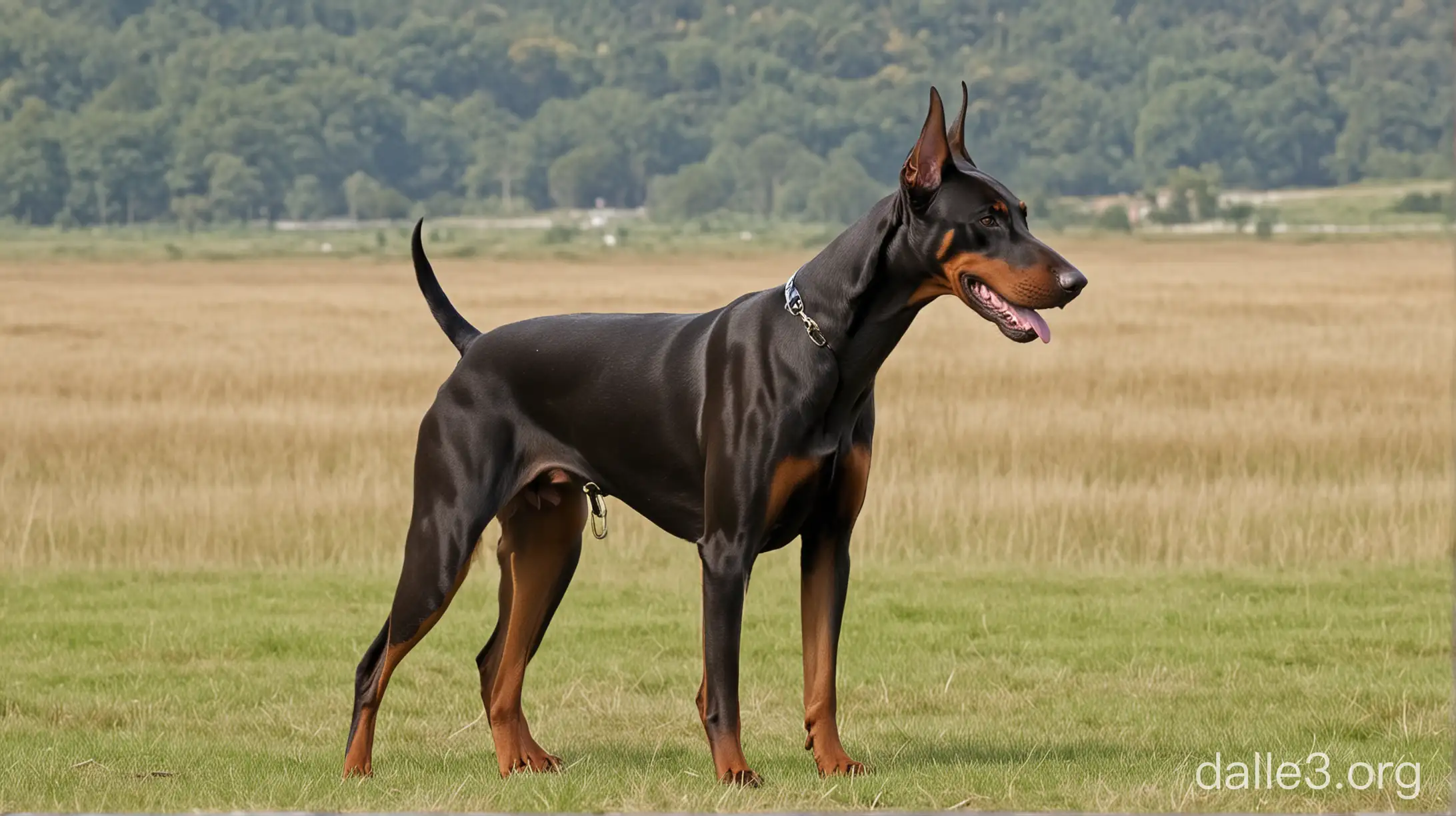 Alert Doberman Pinscher Guarding a Rustic Farmhouse | Dalle3 AI