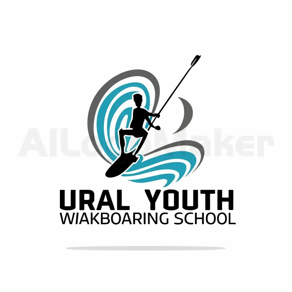 a logo design,with the text "Ural Youth Wakeboarding School", main symbol:Paddleboard with paddle and wave,Moderate,be used in Sports Fitness industry,clear background
