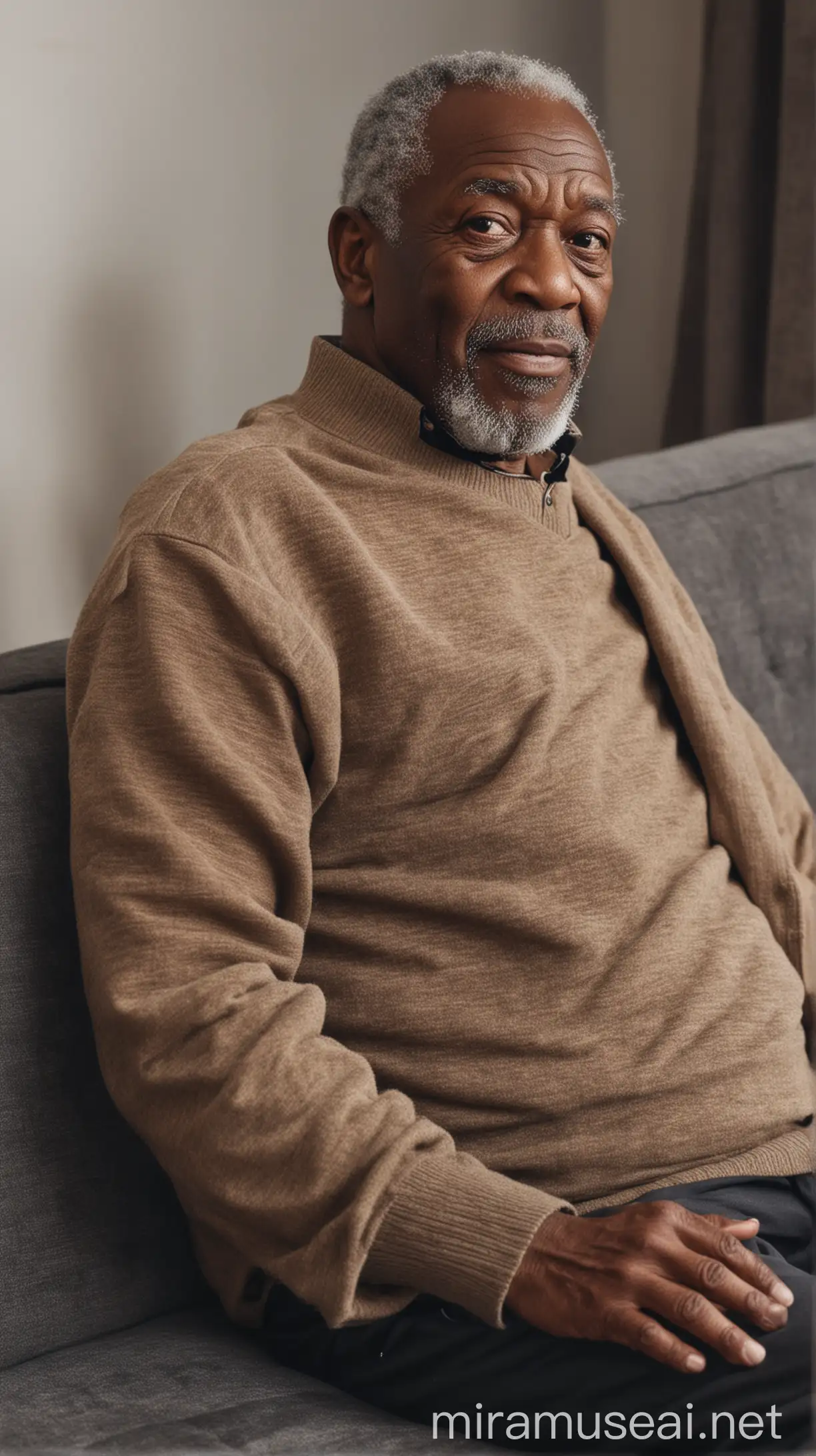Elderly African American Man Relaxing on Couch