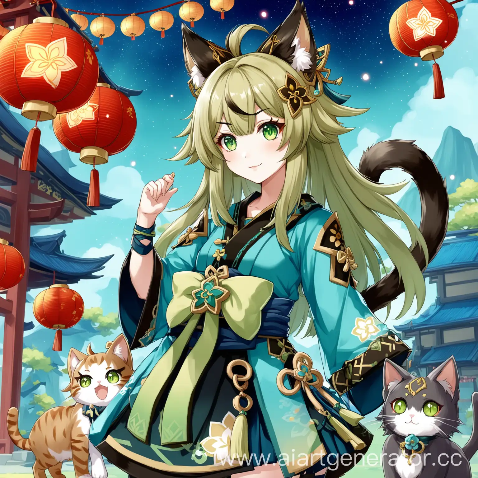 Kirara-from-Genshin-Impact-Enjoying-a-Festival-Night-with-Cat-Ears-and-Lanterns