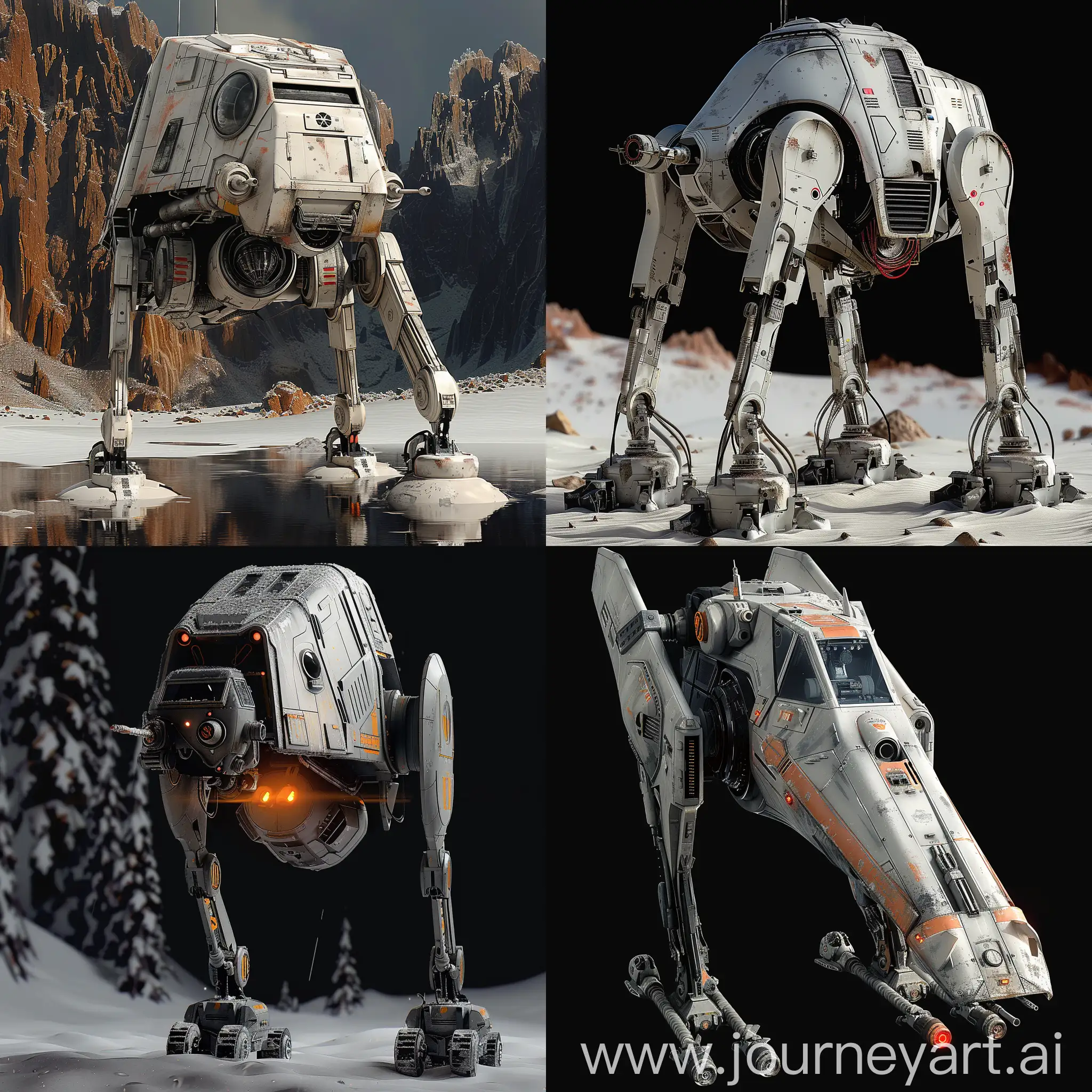 Futuristic:: Star Wars All Terrain Scout Transport https://static.wikia.nocookie.net/starwars/images/f/ff/ATST-SWBdice.png/revision/latest?cb=20230723050455, Advanced AI Navigation System, Holographic Heads-Up Display (HUD), Energy Shielding Technology, Stealth Mode, Hyperdrive Capability, Adaptive Camouflage, Drone Deployment System, Neural Interface Control, Advanced Sensor Suite, Self-Repairing Nanotech Armor, Self-Healing Armor, Nanoscale Weapon Systems, Nanomedical Bay, Nanoscale Cloaking Technology, Nanoscale Communication Network, Nanoscale Energy Efficiency, Nanoscale Environmental Adaptation, Nanoscale Sensor Enhancement, Nanoscale Repair Drones, Nanoscale Defense Grid, octane render --stylize 1000