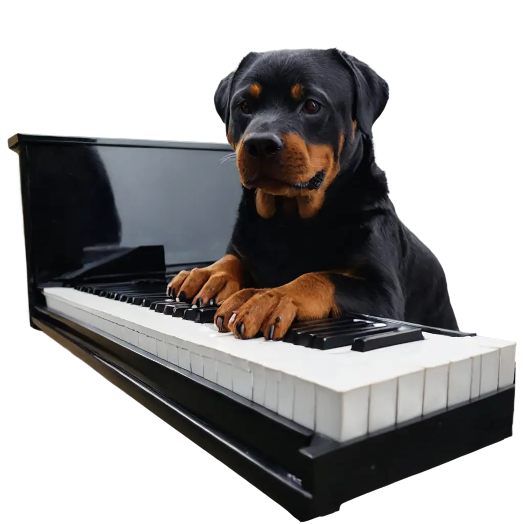 Rottweiler playing piano