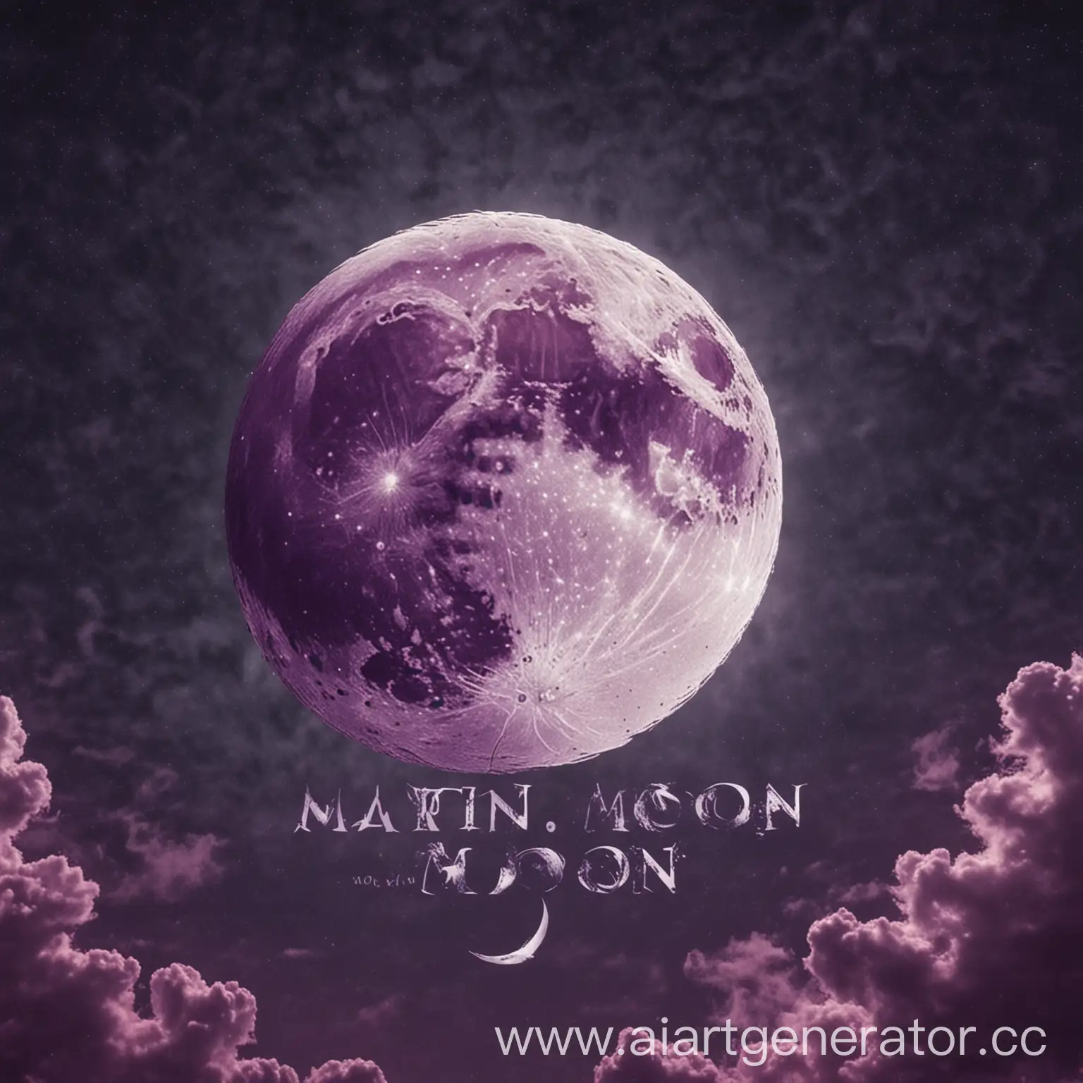 Логотип в сиреневых тонах на небе луна на луне надпись Martin Moon
