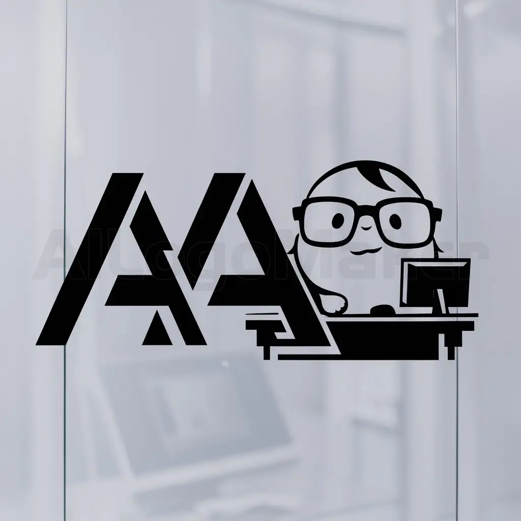 a logo design,with the text "AAA", main symbol:gordo con lentes y una computadora,Moderate,clear background
