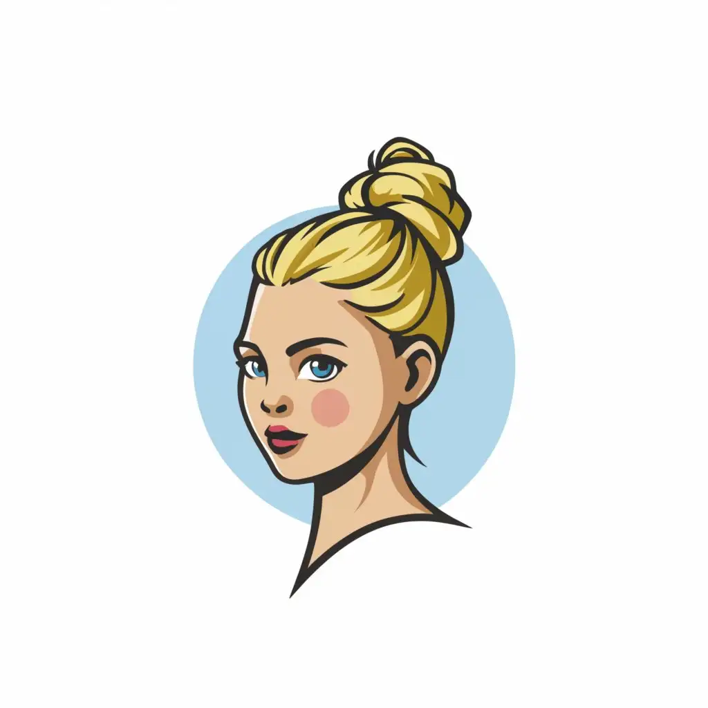 a logo design,with the text 'blue eyes, blondy, high bun hairstyle', main symbol:girl,Moderate,clear background