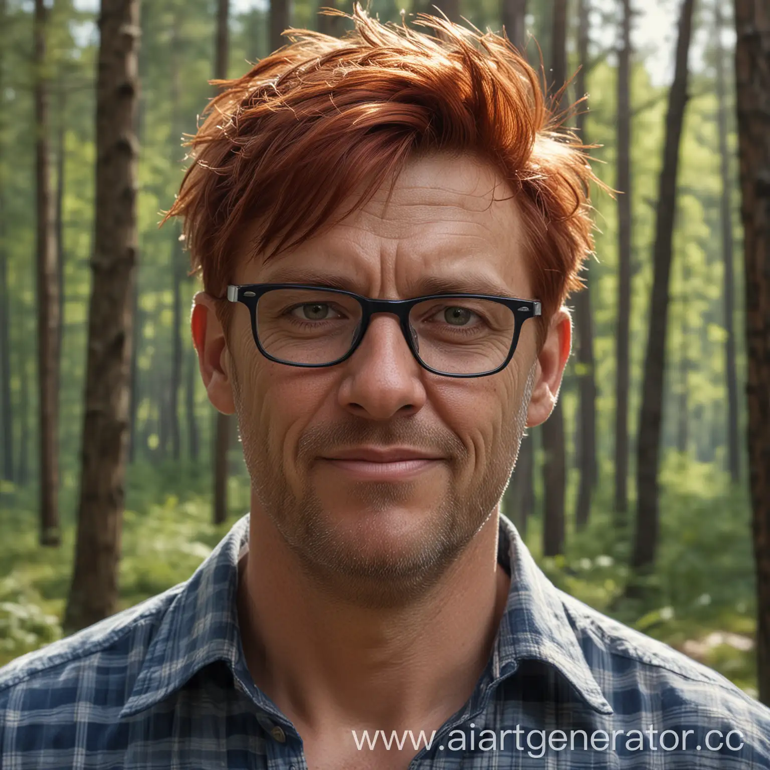 Portrait-of-a-43YearOld-Man-with-Red-Hair-in-Sunlit-Forest