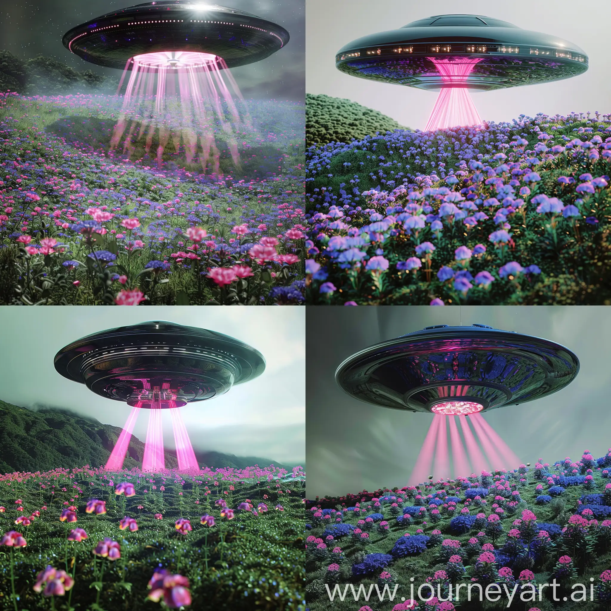 Enigmatic-Alien-Spacecraft-Illuminating-a-Purple-Japanese-Meadow