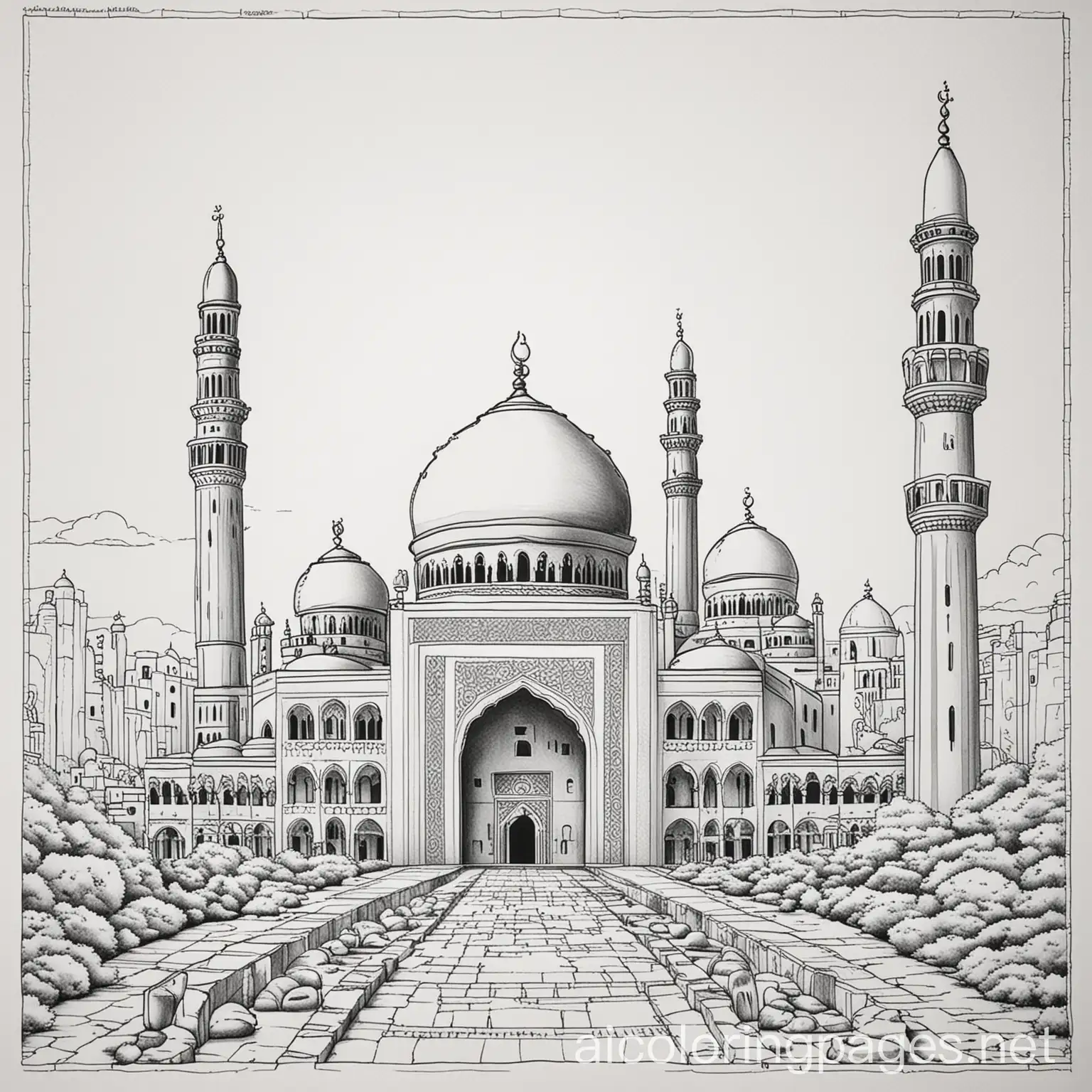 Islamic-Architecture-Coloring-Page-for-Kids-with-Simple-Line-Art