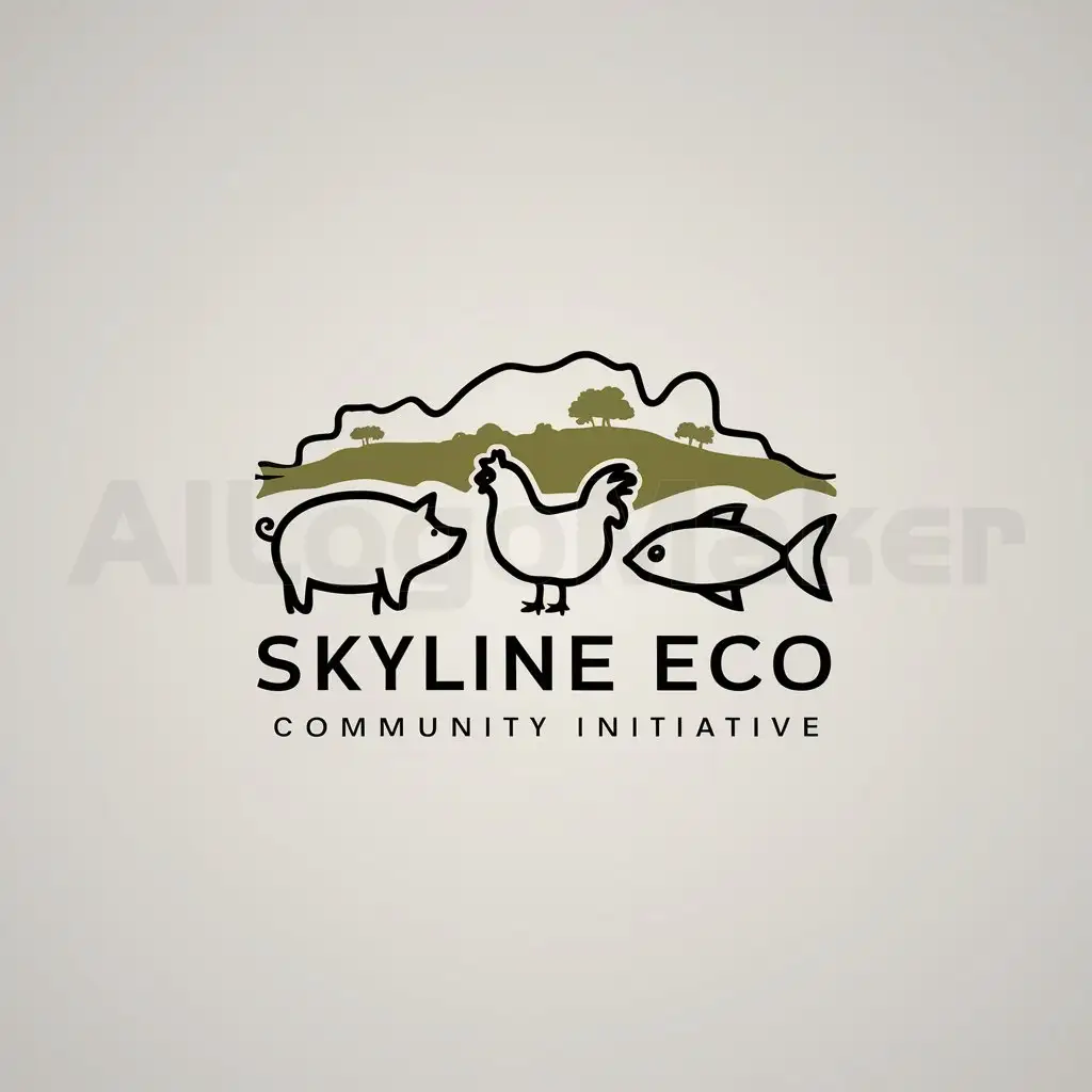a logo design,with the text "Skyline Eco Community Initiative", main symbol:Pig, Chicken and fish with uganda landscape,Minimalistic,clear background