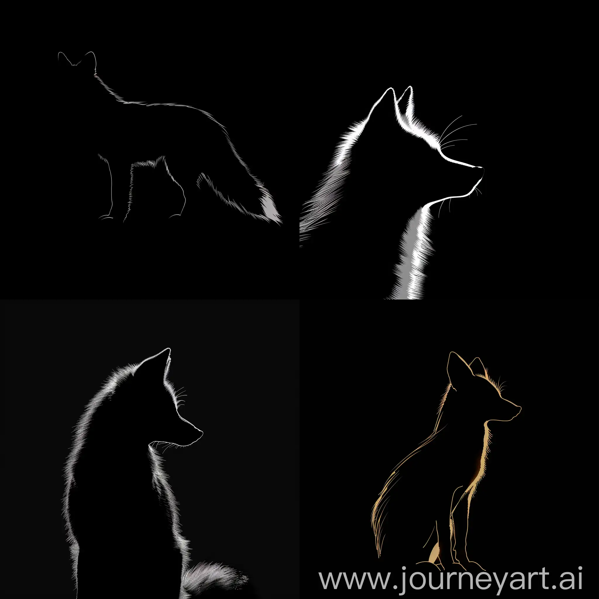 one silhouette of a fox minimalism on a black background