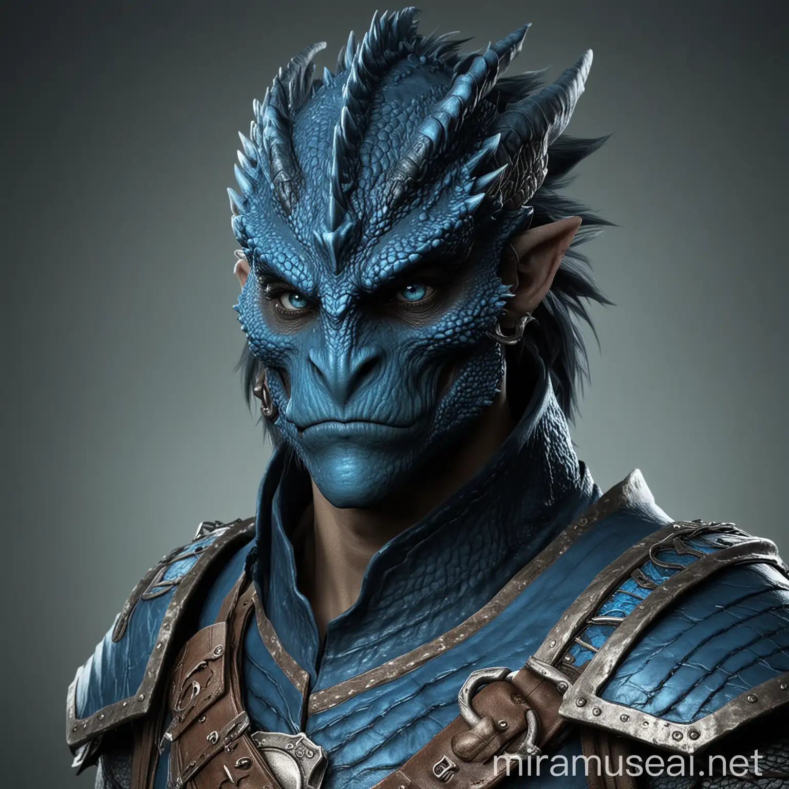 Fantasy Blue Dragonborn with Eyepatch