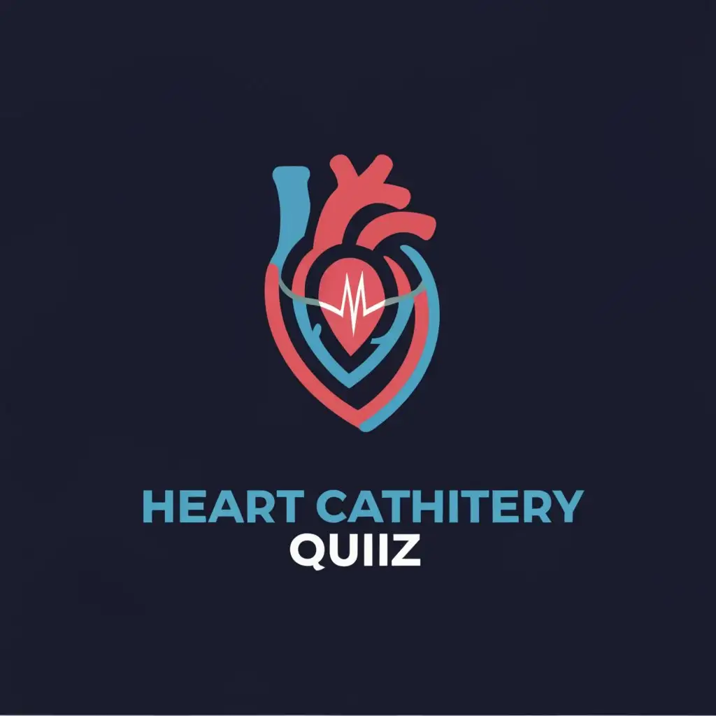 a logo design,with the text "Heart catheter quiz", main symbol:Anatomically correct heart, blue red, minimalist,Minimalistic,be used in Beauty Spa industry,clear background