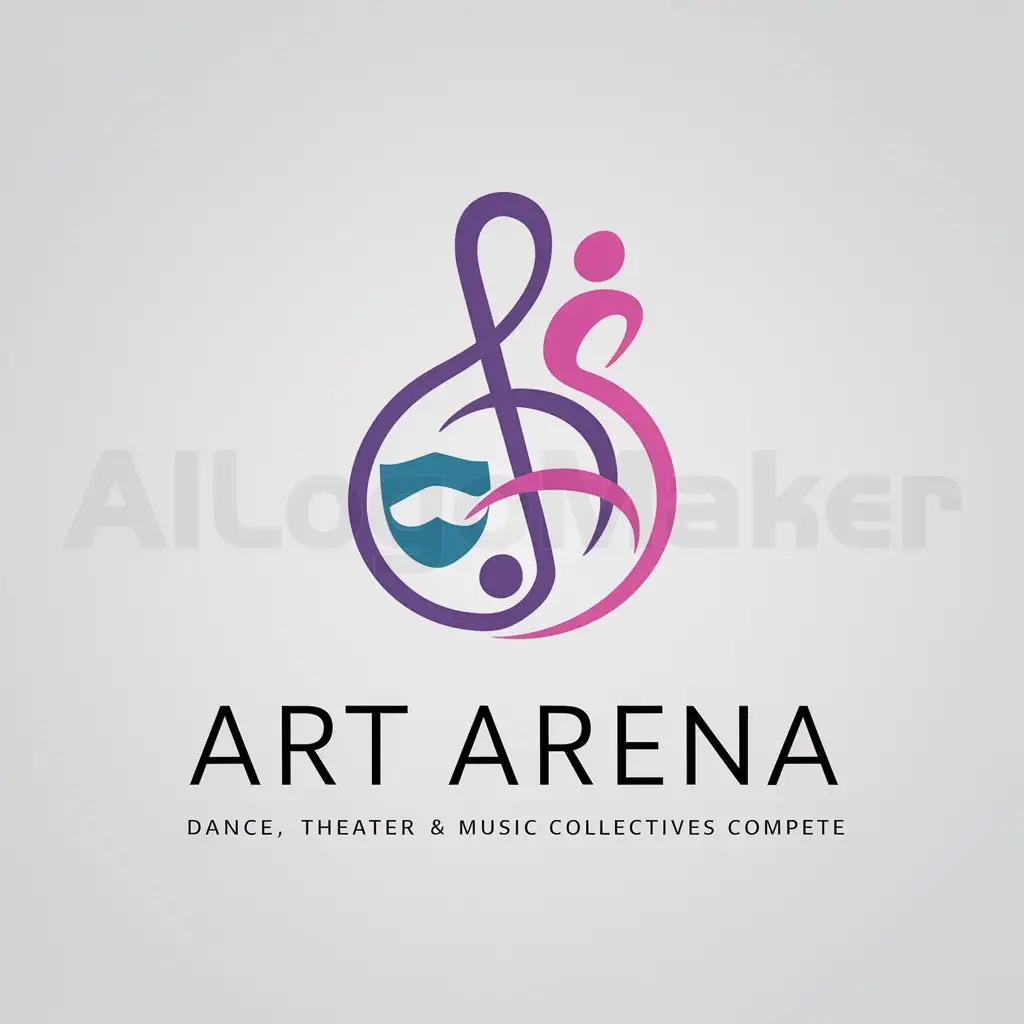 a logo design,with the text "Art arena", main symbol:Logotype for a television show where creative collectives - dance, theater and music, compete under the name 'Art arena'. Minimalist design. Colors: purple, blue, pink.,complex,be used in television program industry,clear background