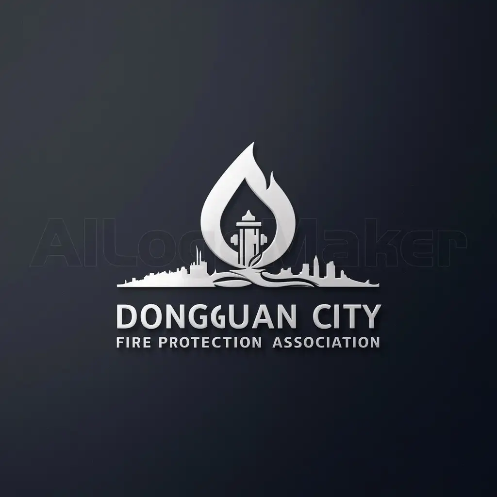 a logo design,with the text "Dongguan City Fire Protection Association", main symbol:flame, city, water lily, fire hydrant,Minimalistic,be used in fire prevention industry,clear background