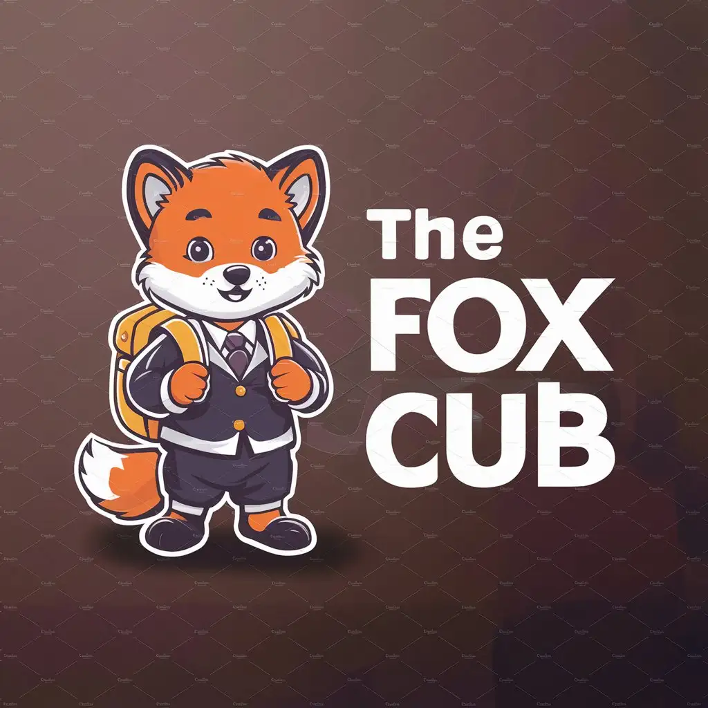a logo design,with the text "The fox cub", main symbol:a fox cub in a school uniform,Moderate,clear background